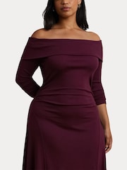 Lauren Ralph Lauren Curve Burgundy Red Off-The-Shoulder Jersey Dress - Image 6 of 8