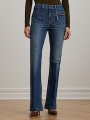 Lauren Ralph Lauren Chain Trim High Rise Flare Denim Brown 100% Cotton Jeans - Image 1 of 8