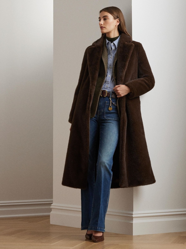 Lauren Ralph Lauren Chain Trim High Rise Flare Denim Brown 100% Cotton Jeans - Image 2 of 8