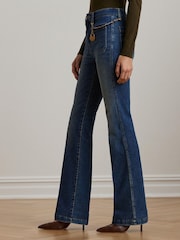 Lauren Ralph Lauren Chain Trim High Rise Flare Denim Brown 100% Cotton Jeans - Image 3 of 8