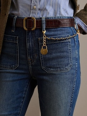 Lauren Ralph Lauren Chain Trim High Rise Flare Denim Brown 100% Cotton Jeans - Image 5 of 8