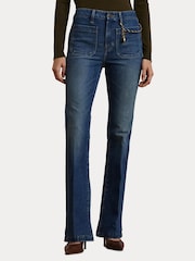 Lauren Ralph Lauren Chain Trim High Rise Flare Denim Brown 100% Cotton Jeans - Image 7 of 8
