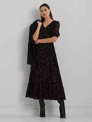 Lauren Ralph Lauren Puff Sleeve Floral Print Maxi Smock 100% Cotton Dress - Image 1 of 7