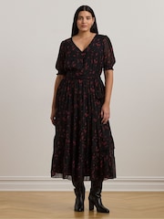 Lauren Ralph Lauren Curve Puff Sleeve Floral Print Maxi 100% Cotton Smock Dress - Image 1 of 8