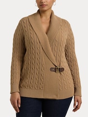 Lauren Ralph Lauren Curve Buckled 100% Cotton Brown Sweater - Image 4 of 6