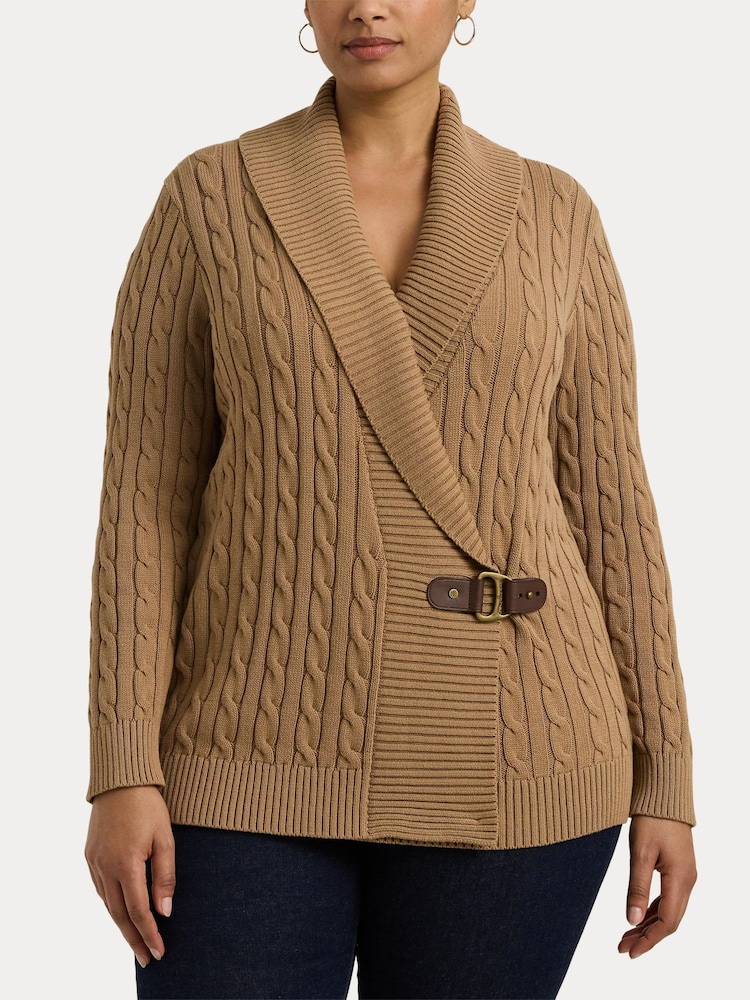 Lauren Ralph Lauren Curve Buckled 100% Cotton Brown Sweater - Image 4 of 6