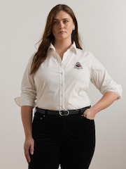 Lauren Ralph Lauren Curve Silky Stretch Cotton Crest Logo Shirt - Image 1 of 9