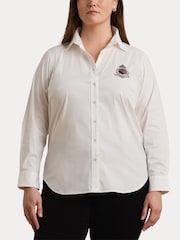 Lauren Ralph Lauren Curve Silky Stretch Cotton Crest Logo Shirt - Image 7 of 9