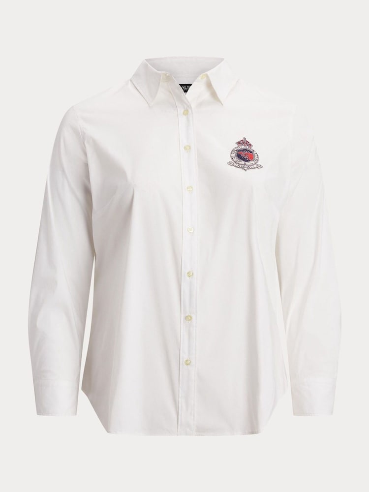 Lauren Ralph Lauren Curve Silky Stretch Cotton Crest Logo Shirt - Image 9 of 9