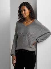 Lauren Ralph Lauren V Neck Textured Ribbed Jumper - Image 1 of 5