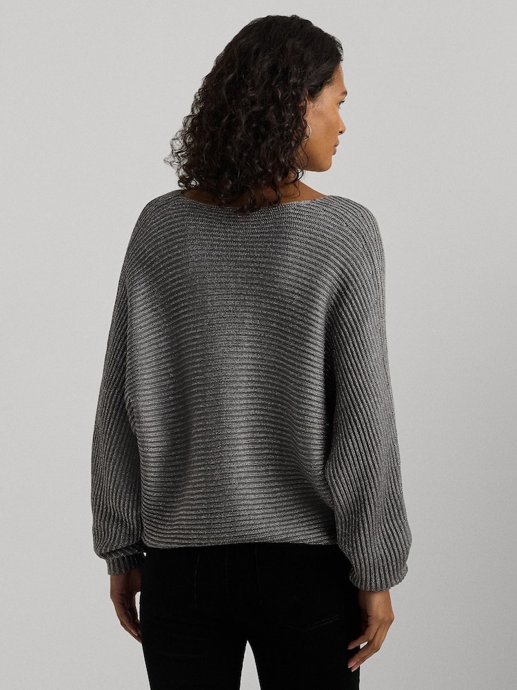Lauren Ralph Lauren V Neck Textured Ribbed Jumper - Image 2 of 5