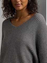 Lauren Ralph Lauren V Neck Textured Ribbed Jumper - Image 3 of 5
