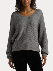 Lauren Ralph Lauren V Neck Textured Ribbed Jumper - Image 4 of 5