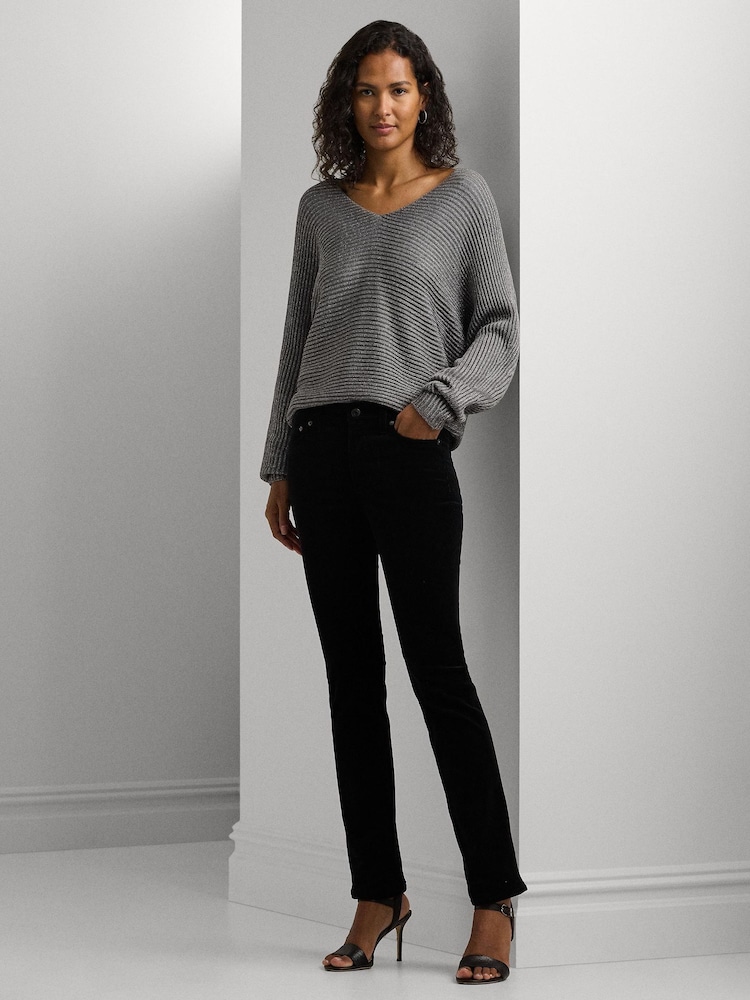 Lauren Ralph Lauren V Neck Textured Ribbed Jumper - Image 5 of 5