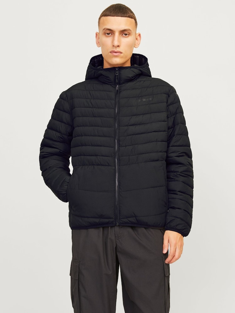 JACK & JONES Black Packable Quilted Hooded Jacket - Image 1 of 7