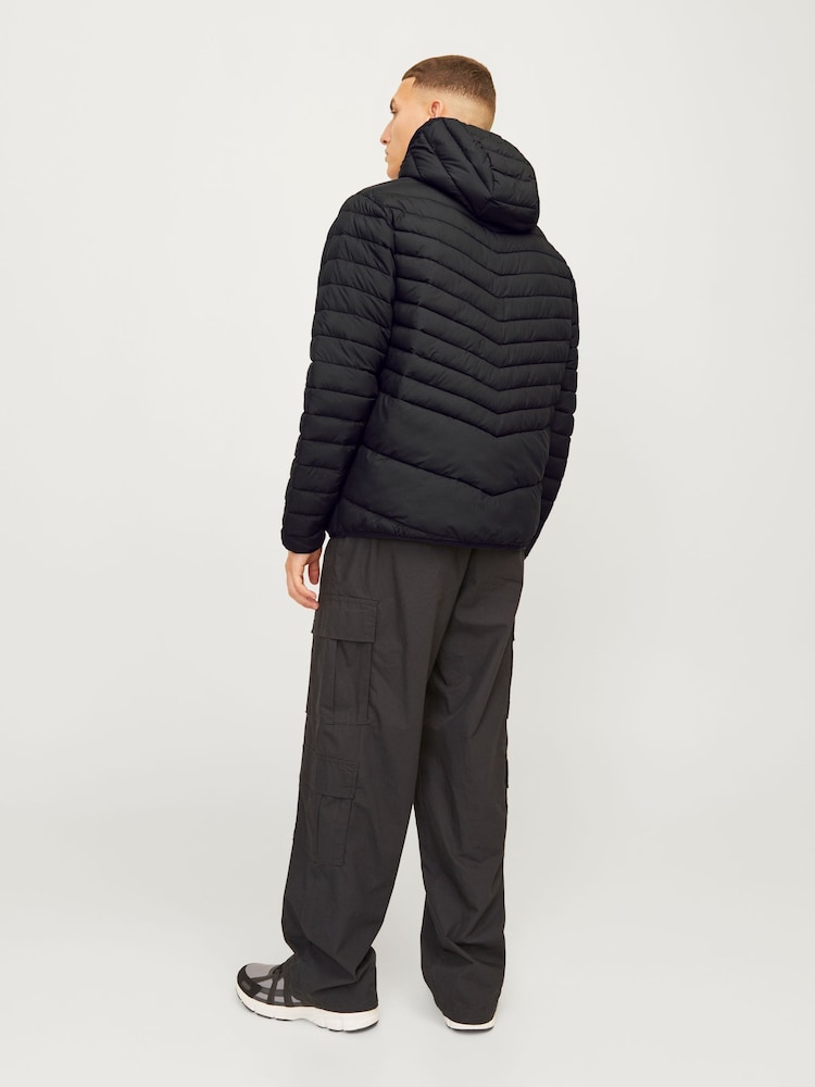 JACK & JONES Black Packable Quilted Hooded Jacket - Image 2 of 7