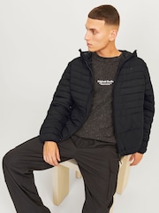 JACK & JONES Black Packable Quilted Hooded Jacket - Image 3 of 7
