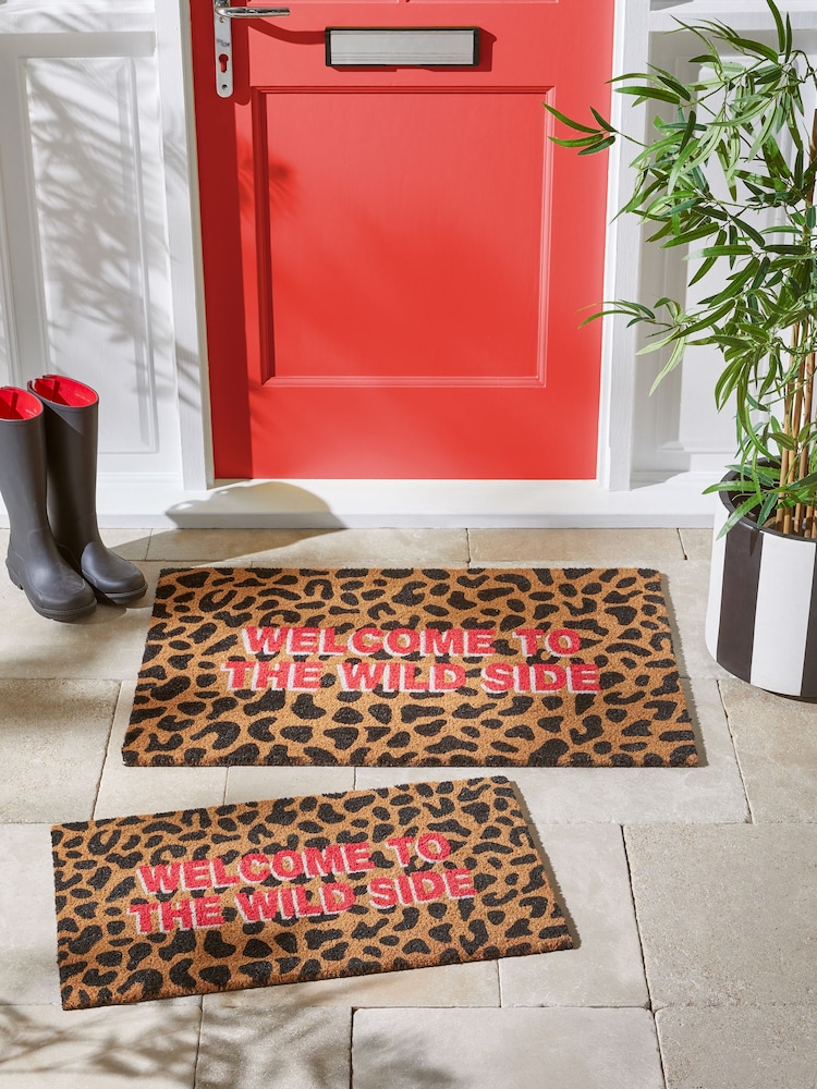 Multi Leopard Print Wild Side Slogan Doormat - Image 1 of 5