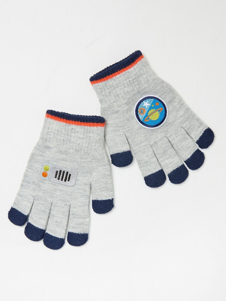 FatFace Grey Space Badge Gloves - Image 1 of 2
