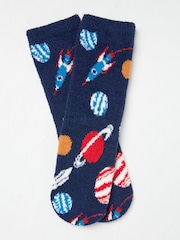 FatFace Navy Space Fluffy Socks - Image 1 of 2
