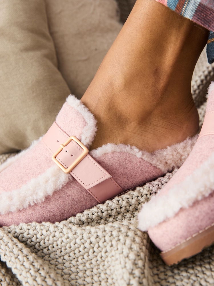 Pink Borg Buckle Mule Slippers - Image 3 of 8