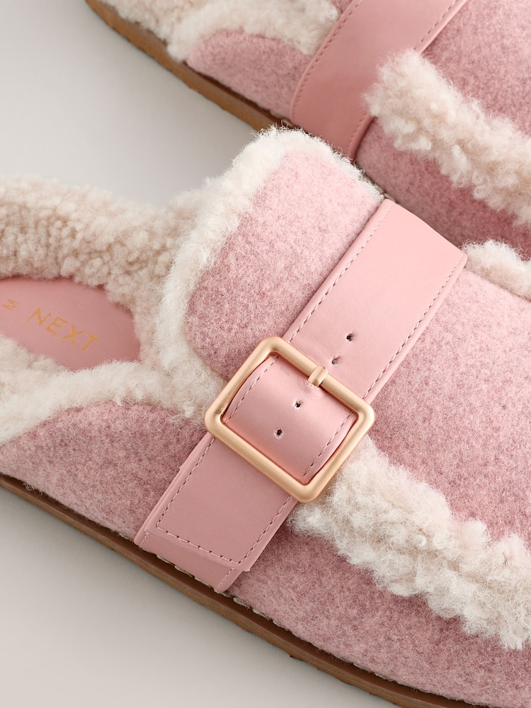 Pink Borg Buckle Mule Slippers - Image 7 of 8