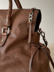 Tan Brown Leather Washed Grab Bag - Image 10 of 11