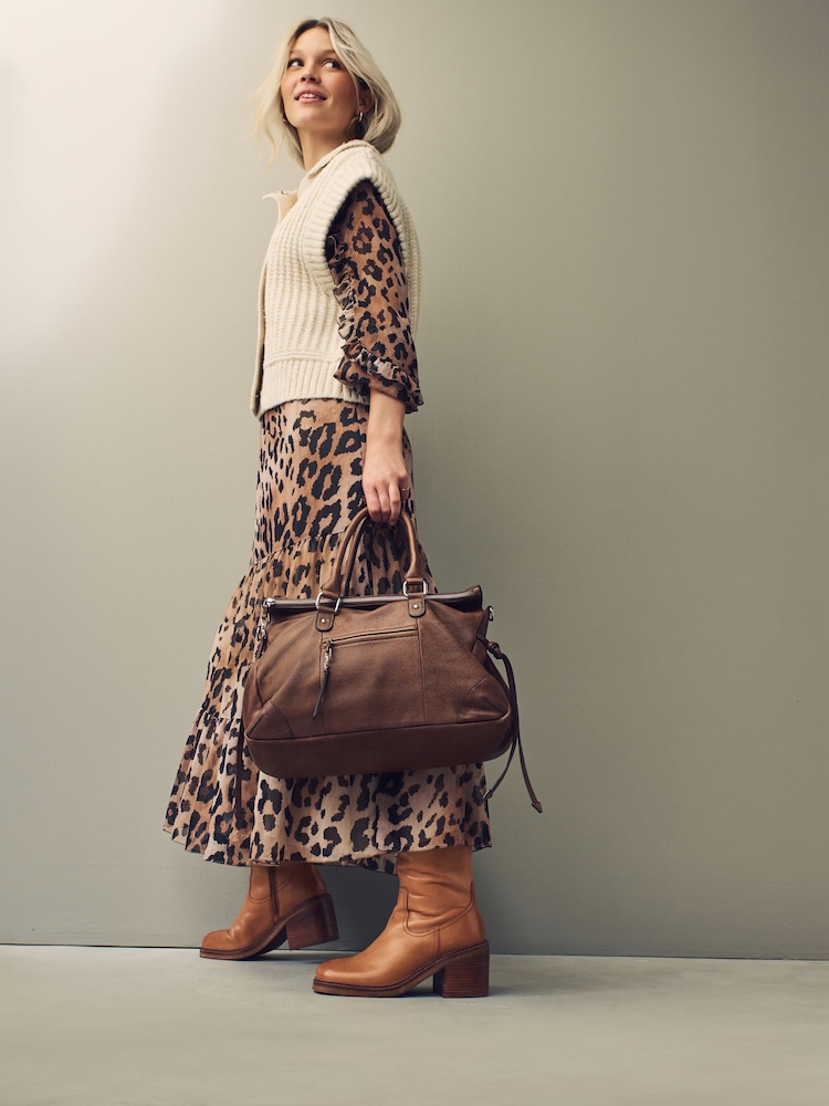 Tan Brown Leather Washed Grab Bag - Image 2 of 11