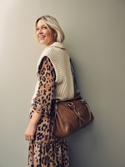 Tan Brown Leather Washed Grab Bag - Image 3 of 11