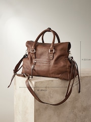 Tan Brown Leather Washed Grab Bag - Image 4 of 11