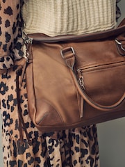 Tan Brown Leather Washed Grab Bag - Image 5 of 11