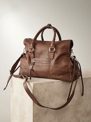 Tan Brown Leather Washed Grab Bag - Image 6 of 11
