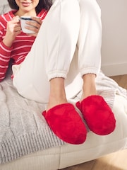 Red Faux Fur Carved Heart Mule Slippers - Image 1 of 8