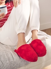 Red Faux Fur Carved Heart Mule Slippers - Image 2 of 8
