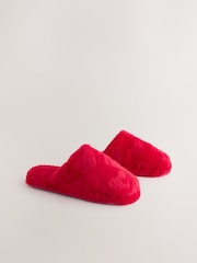 Red Faux Fur Carved Heart Mule Slippers - Image 3 of 8