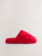 Red Faux Fur Carved Heart Mule Slippers - Image 4 of 8