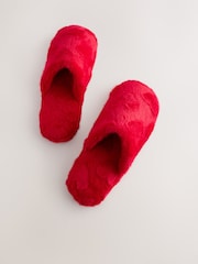 Red Faux Fur Carved Heart Mule Slippers - Image 5 of 8