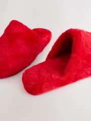 Red Faux Fur Carved Heart Mule Slippers - Image 6 of 8