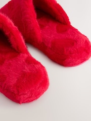 Red Faux Fur Carved Heart Mule Slippers - Image 7 of 8