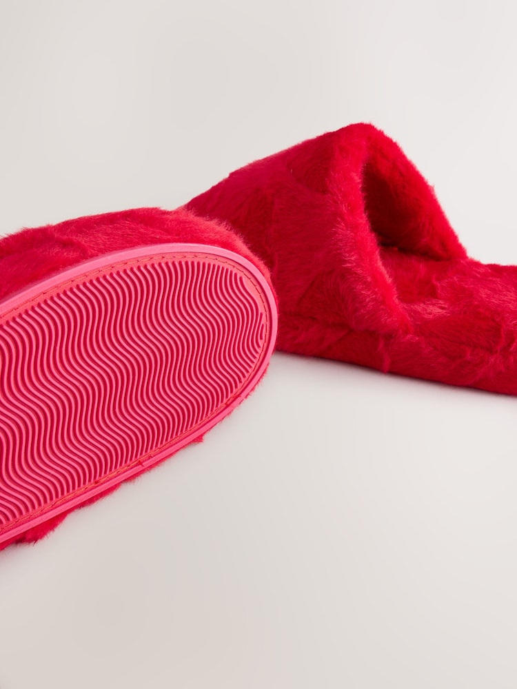 Red Faux Fur Carved Heart Mule Slippers - Image 8 of 8