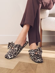 Animal Linen Blend Bow Mule Slippers - Image 1 of 8