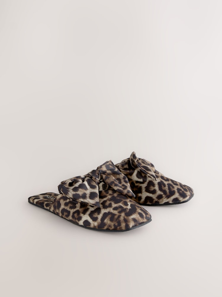 Animal Linen Blend Bow Mule Slippers - Image 4 of 8