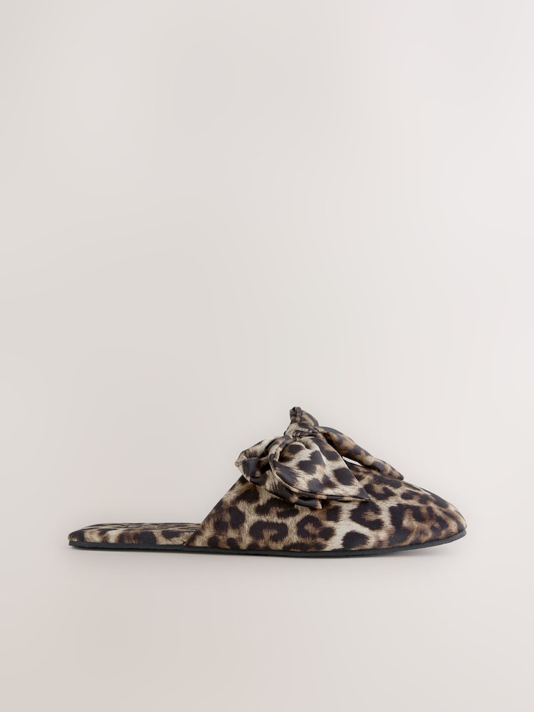 Animal Linen Blend Bow Mule Slippers - Image 5 of 8