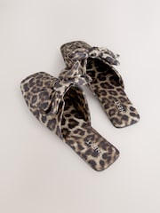 Animal Linen Blend Bow Mule Slippers - Image 7 of 8