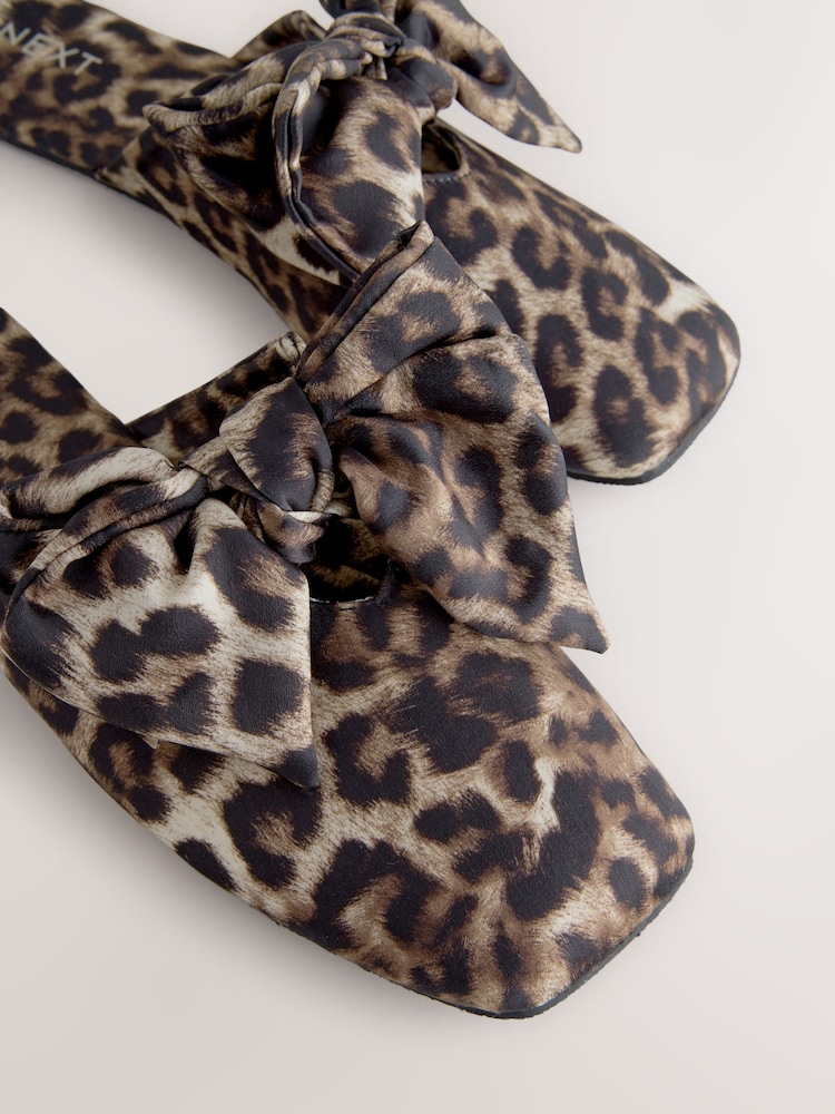 Animal Linen Blend Bow Mule Slippers - Image 8 of 8
