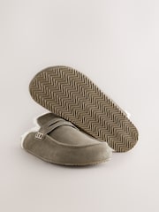 Khaki Green Suede Loafer Mule Slippers with Borg Lining - Image 6 of 8