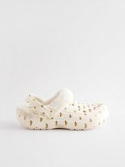 White/Gold Heart Womens Faux Fur Lined Clogs Slippers - Image 4 of 8