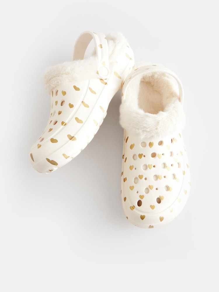 Weißgoldenes Herz - Damen-Clogs mit Clog-Slipper mit Kunstfellfutter - Bild 8 von 8 Weißgoldenes Herz - Damen-Clogs mit Clog-Slipper mit Kunstfellfutter - Bild 8 von 8