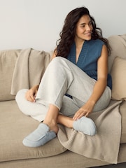Blue Suede Loafer Mule Slippers with Borg Lining - Image 3 of 9