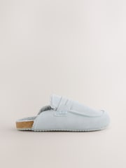 Blue Suede Loafer Mule Slippers with Borg Lining - Image 4 of 9